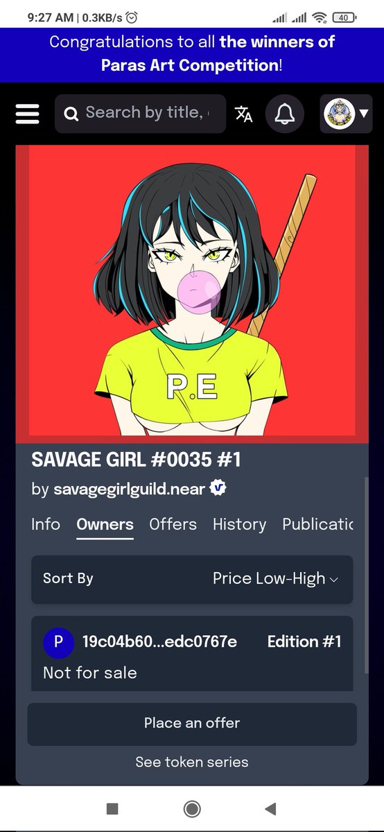 savagegirlguild's tweet photo. ⚔️ SAVAGE GIRL #0035 ⚔️
Sold to 19c04b608de570783b5ea60a4101f6e8d12aa6c169bdc414ecc2e00aedc0767e.near at @ParasHQ
Thank you so much 🔥
#SAVAGEGG #SAVAGEGIRL #nearNFTs #NEARprotocol #NFTCommunity #NFTcollectible https://t.co/SsFQiLVnOQ