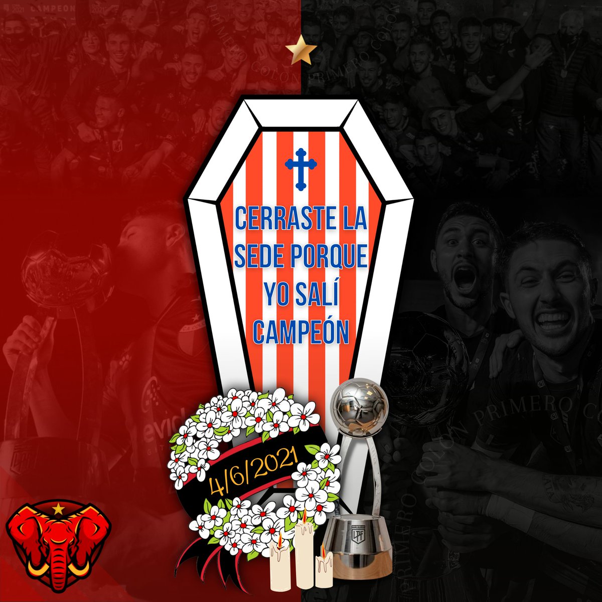 Última fecha.
Podían ganarnos, clasificar y enfrentarnos en 4tos.
Quedaron afuera en nuestra cancha.
Festejaron el empate.
Ganamos los cuartos.
Ganamos las semis.
Salimos Campeones.
Hicieron protestas.
Desactivaron los comentarios.
Nos bloquearon.
Cerraron la sede.

4/6/2021🙏🏽🕯️