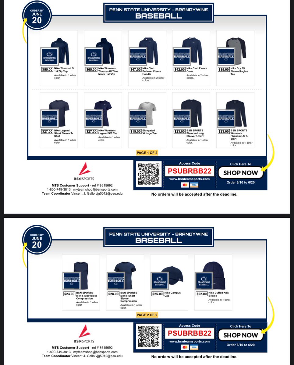 Support Brandywine Baseball through our team store! Must order by June 20th, The link to the store is in our bio!