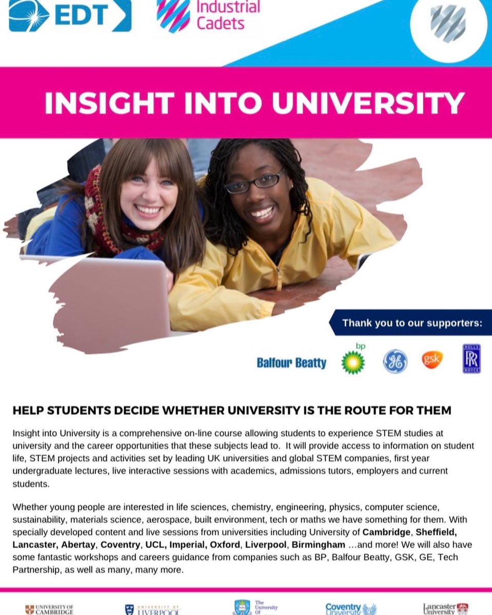 ⚜️Y12 OPPORTUNITY

In Y12 and interested in studying a STEM subject at university?
 
That’s anything Science, Technology, Engjneering and / or Maths related…

This might be for you 👇

etrust.org.uk/insight-into-u…

<a href="/Joa_official/">St Joan of Arc Catholic School</a> <a href="/JOA_Futures/">JOA Futures</a>