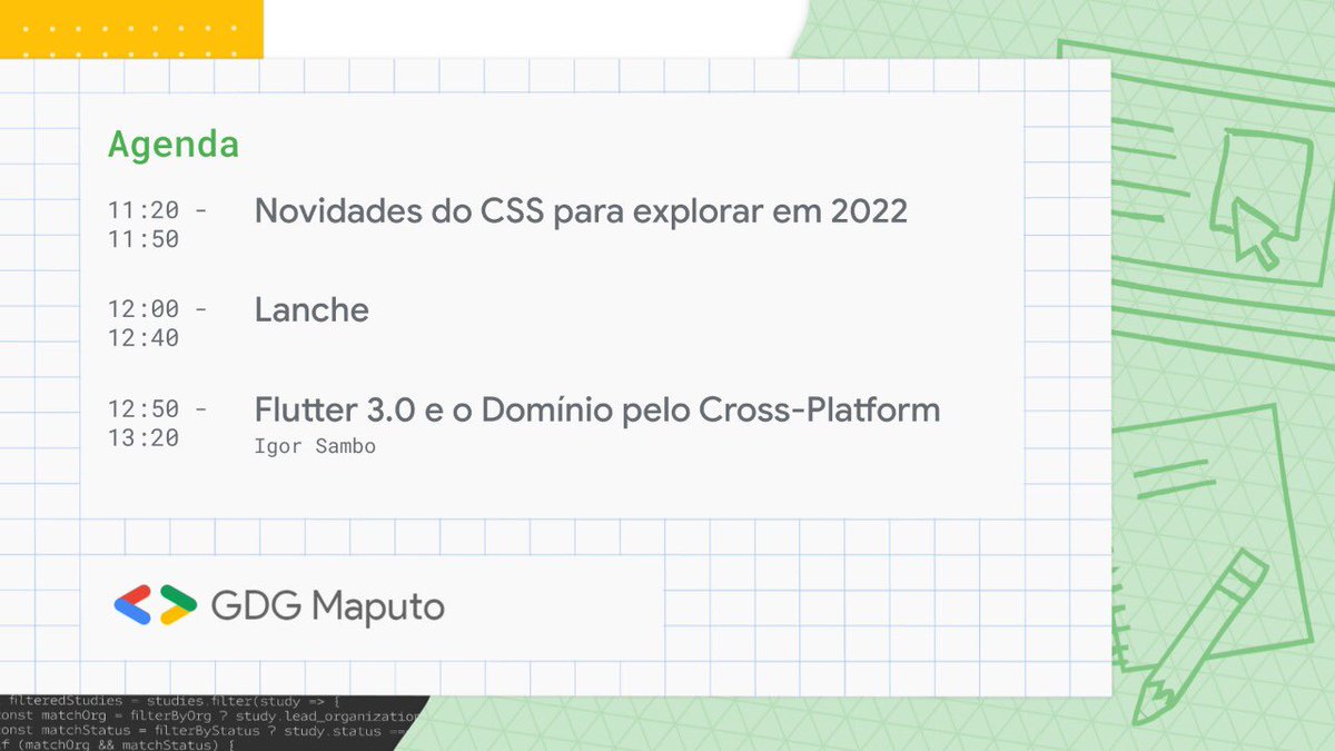Inscreva-te a partir do link abaixo:

gdg.community.dev/e/mr56xm/       

#GDG
#GDG Maputo
#I/O Extended 
#2022