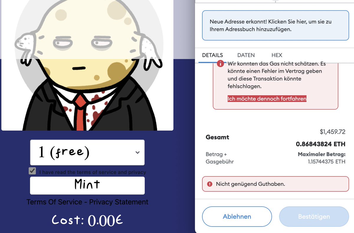 vikmin93's tweet photo. @DegenMoonFrens i cant mint because they cant calculate gas fees ... what is this lol . https://t.co/nu6ZSfrtrF