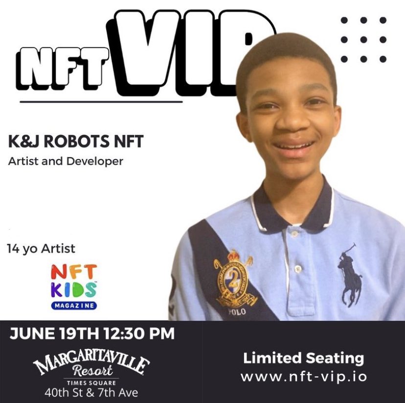 K_JRobotsCo's tweet photo. Proud to announce that I’ll be a speaker at @_NFT_VIP with @nftkidsmag and more! Buy tickets at https://t.co/Oyopx2sLik Limited seating #NFTCommunity #nftkids #ETH #Wolfpack #opensea #RaribleArt #nftvip https://t.co/0jbewrmPK3