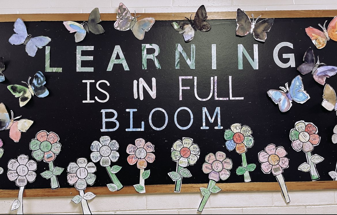 Spring bulletin board showing off our kinder art and math! 🦋 🌸 #teachers #Kindergarten #education