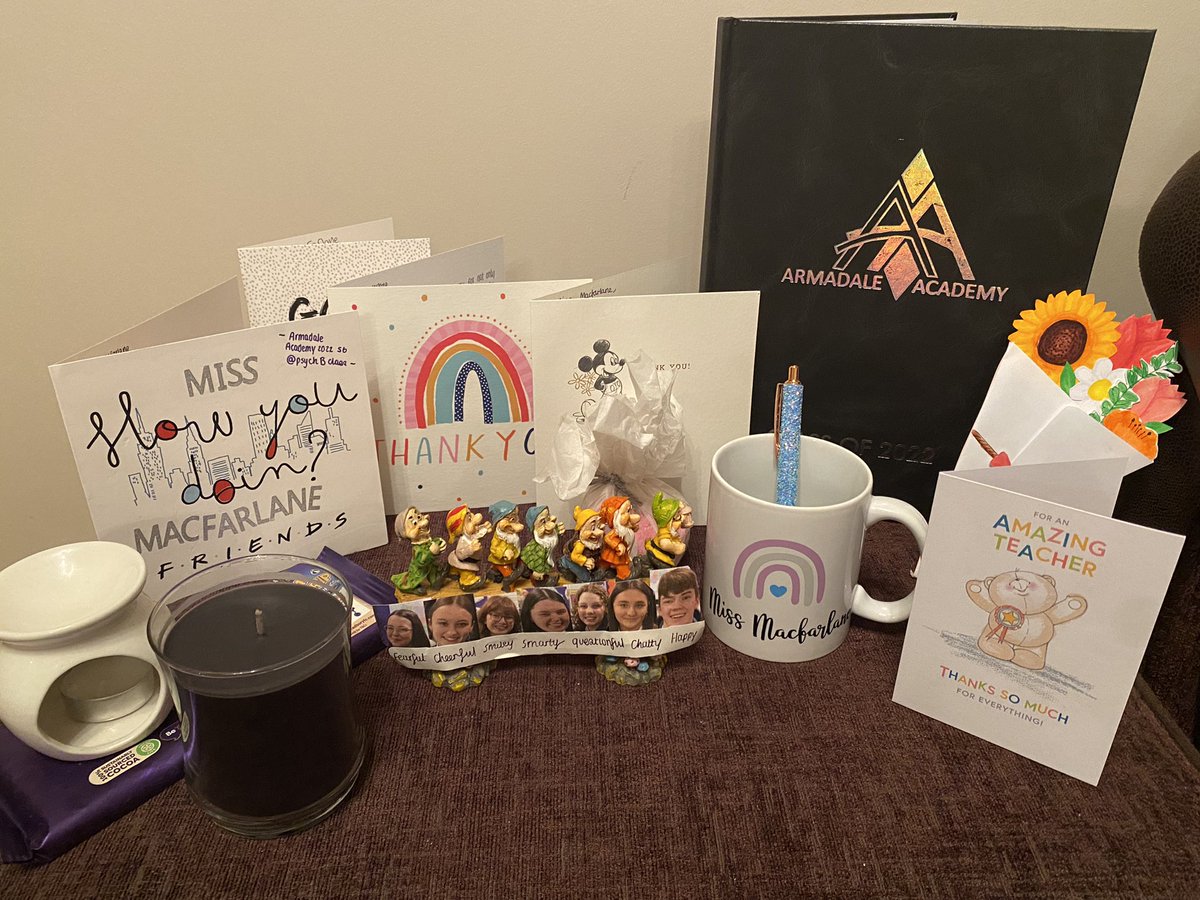 Overwhelmed by the kindness of <a href="/ArmadaleAcademy/">Armadale Academy</a> students! It has been a joy to teach every one of you! As for “Psych B” class of just 7 students, what a cracking gift for your Disney-loving teacher😍And the names are perfect😂Heigh-ho, heigh-ho, it’s off to success you go👌🏻💜