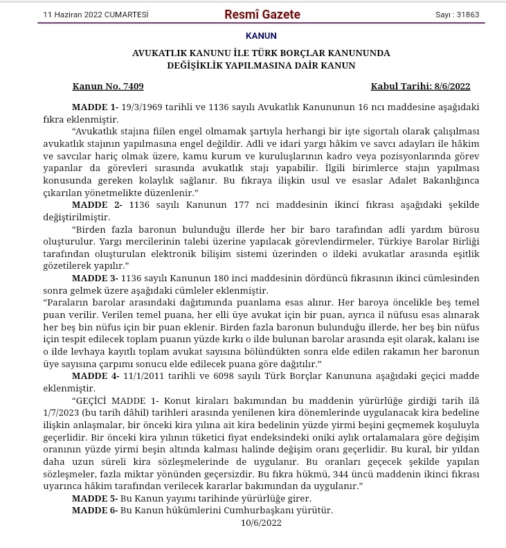Huk_Mem_Pltf's tweet photo. Avukatlık stajı düzenlemesinin de yer aldığı Kanun Resmi Gazete'de yayımlandı.

Düzenlemeyi bekleyen kamu personeli için hayırlı olsun.

Yönetmelik için gözler @adalet_bakanlik 'nda, en kısa  sürede çıkarılmasını temenni ediyoruz. 

@bybekirbozdag @Eyuphankorkmaz @avyasinsamli https://t.co/aIRxfceiho