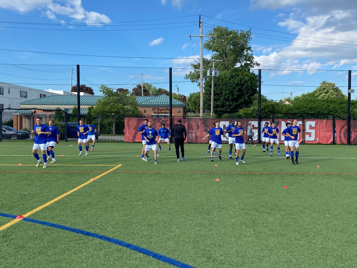 FCBuffalo's tweet photo. Here's how Dan Panaro and Donny George line 'em up for the Blue and Gold vs @HotspursClub. Two changes from the team that beat Akron City last weekend as Walter and Kwitchoff enter the fray.

Still 25 mins to kickoff here at Dobson Field on a gorgeous #Buffalo night🔵🟡🦬 https://t.co/l4WaRRmY5W
