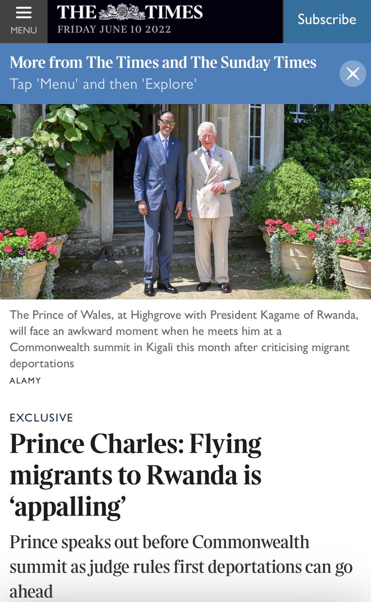 SholaMos1's tweet photo. Prince Charles is literally saying #NotInMyName to deportations to Rwanda and he’s right to say it. More of this. No more plausible deniability. https://t.co/is31V3P4GP