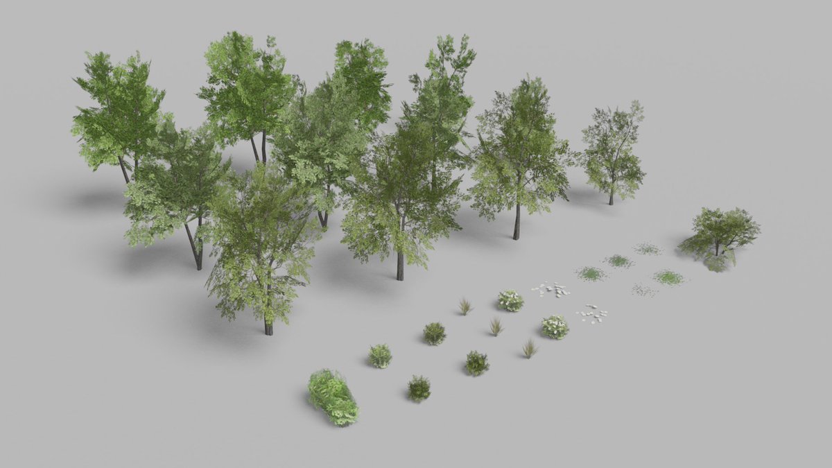 radiatoryang's tweet photo. really nice set of free low poly 3D foliage models, cc0 license / public domain https://t.co/iRGv7aCoah https://t.co/idnilW7RL3