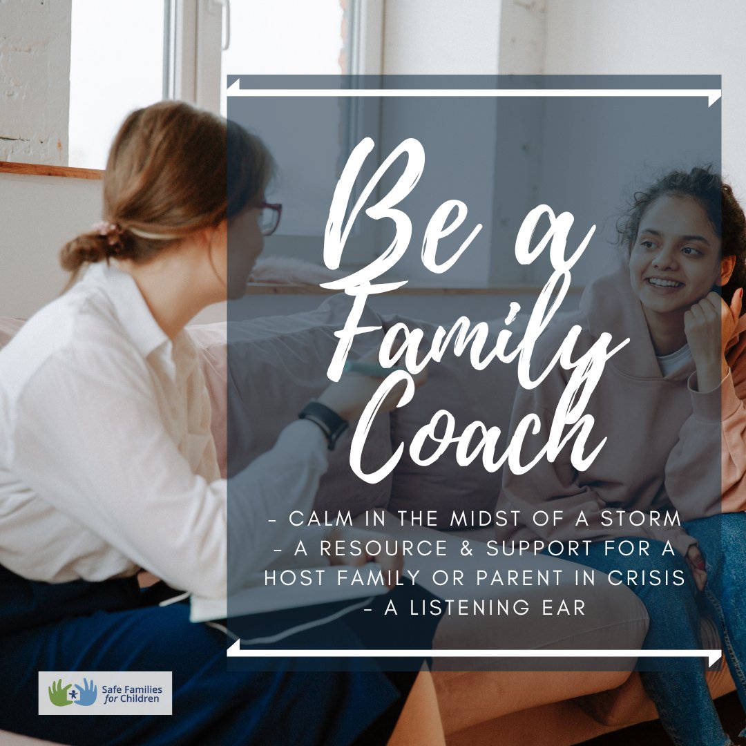 Interested in becoming a part of SFFC?
Be a Family Coach:
A calm in the midst of a storm.
A resource &amp; support for a Host Family or parent in crisis.
A listening ear.
DM us for information!