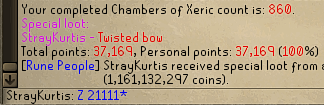 StrayKurtis's tweet photo. Did an extended #OSRS solo raid trying to get the 40k point achievement and all I got was this stupid bow worth 1,161,132,297 gold https://t.co/CVPILvPcgU