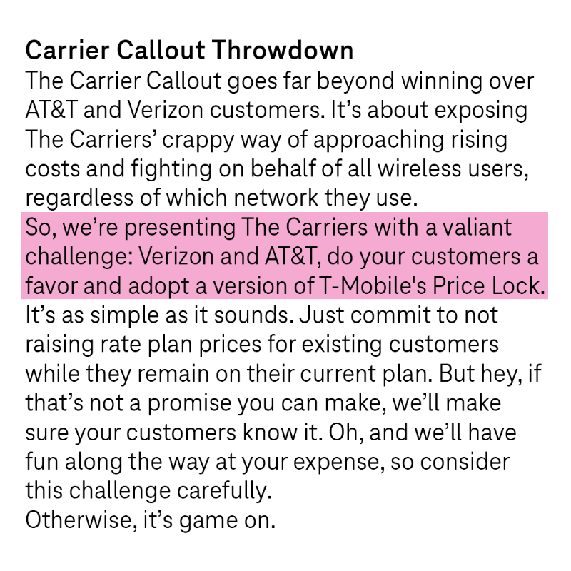 JonFreier's tweet photo. 🤔 Hey @Verizon, you heard @TMobile is going WAY the other way, right? With our #PriceLock, we guarantee we won't raise rate plan prices.