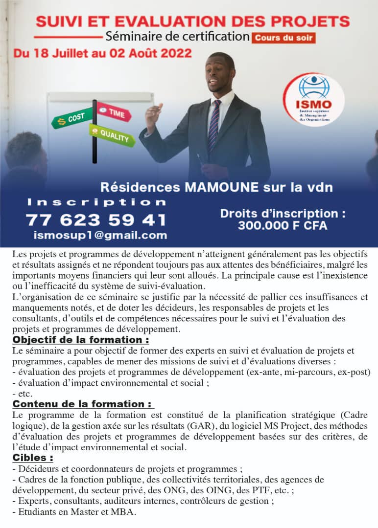 khalifadiopsn's tweet photo. Cher réseau,je vous invite vivement à nos séminaires de certification en:
- Planification de projets
- Suivi évaluation de projets
Du 18 juillet au 02 Août.
En cours du soir de 17h à 21h
#Lieu:RésidenceMamoune
 #planification #projets #suivi #évaluations #institutISMO https://t.co/UjPbrGWVH4