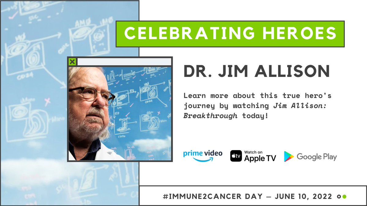 Today is #Immune2Cancer Day! Celebrate the incredible strides of the last decade by watching Jim Allison: Breakthrough and see how it all began bit.ly/Watch_Breakthr…