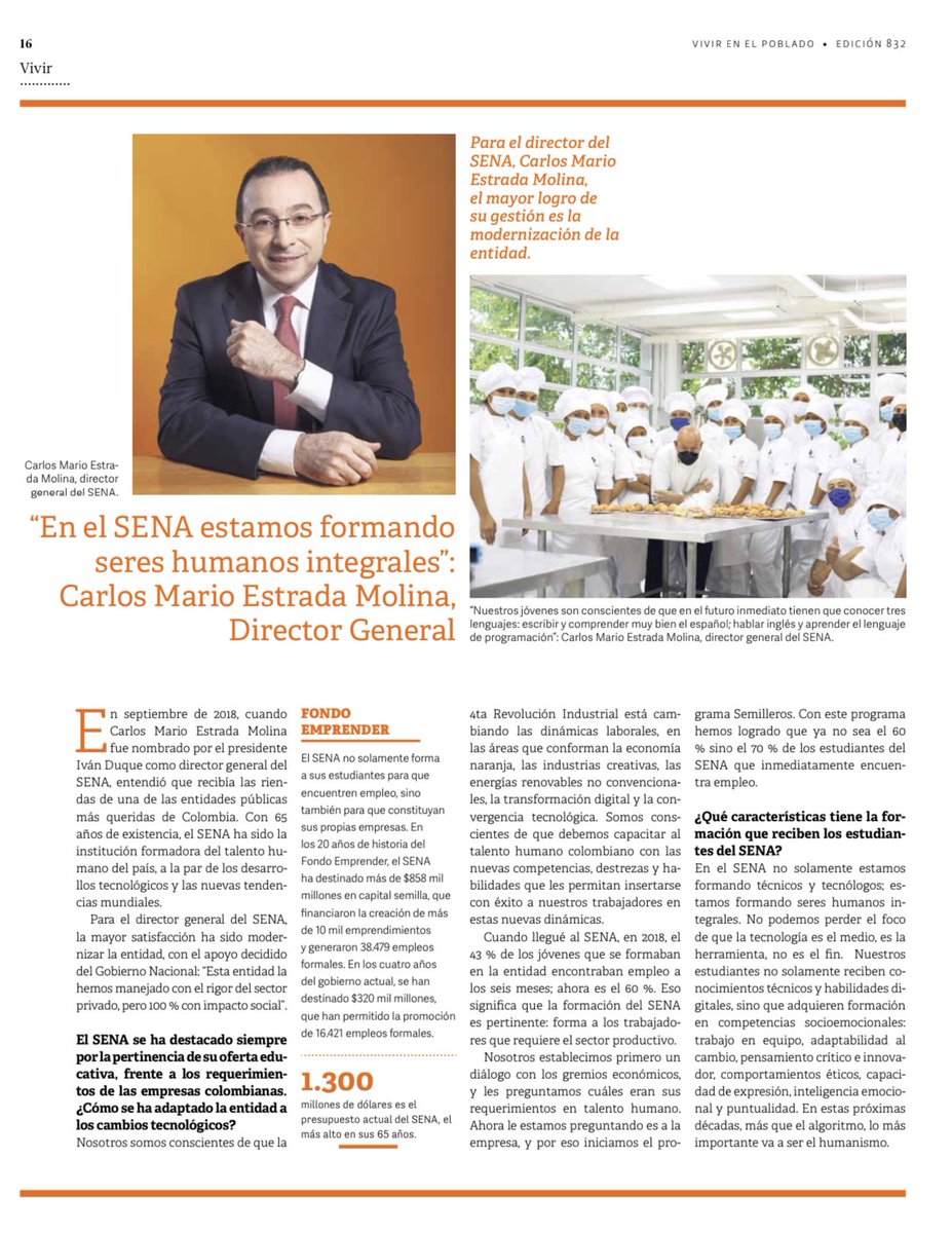 EstradaCarlosM's tweet photo. Agradezco al medio @vivirpoblado por su valioso articulo donde destacan el trabajo que hemos realizado en el @SENAComunica durante estos cuatro años de gobierno. Nuestra prioridad es y seguirá siendo la formación pertinente de seres humanos integrales.👉🏼 https://t.co/UDPIM2Ne6i https://t.co/PImnzSsQ6d