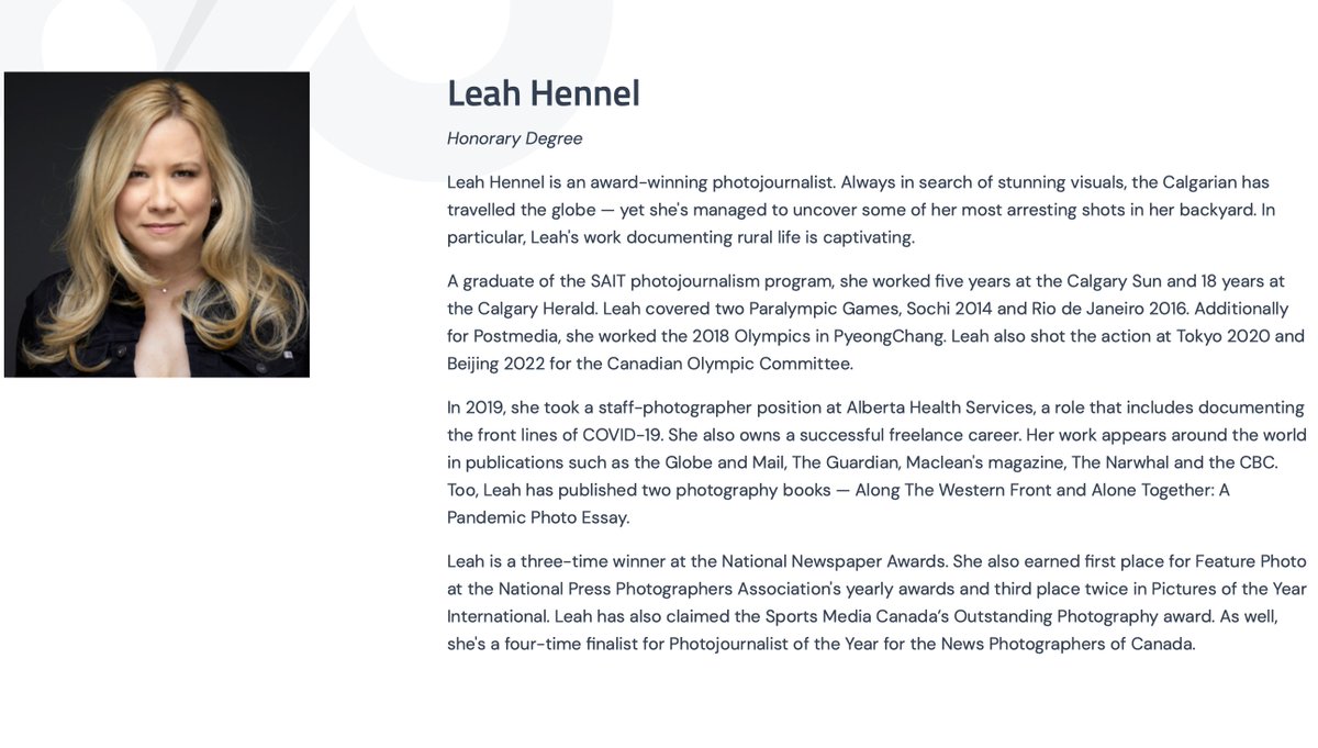 leahhennelphoto's tweet photo. Wow. I never thought this would happen when I was 18 and enrolling in @sait 's photojournalism program. I wish my mom and brother were alive to share this day with me. Convocation is next week! #photojournalism #honorarydegree #humbled #NeverStopLearning #yyc https://t.co/tWjBumiiIT