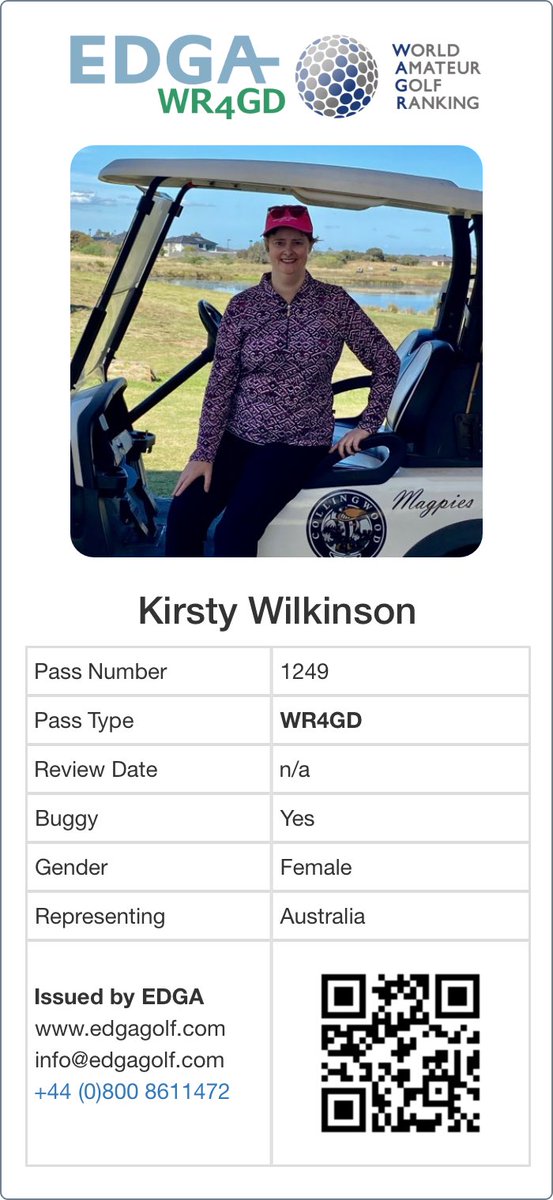 GolfsavedKirsty's tweet photo. Last night I was granted my WR4GD pass from EDGAGOLF. Thanks to @CHamiltonGolf for your support! #WR4GDpass #allabilitiesgolf #golfaustralia #disabilitygolf #golflife #worldisyouroyster #sandylinks #womenallabilitiesgolf #edgagolf https://t.co/YTDggSb4q3