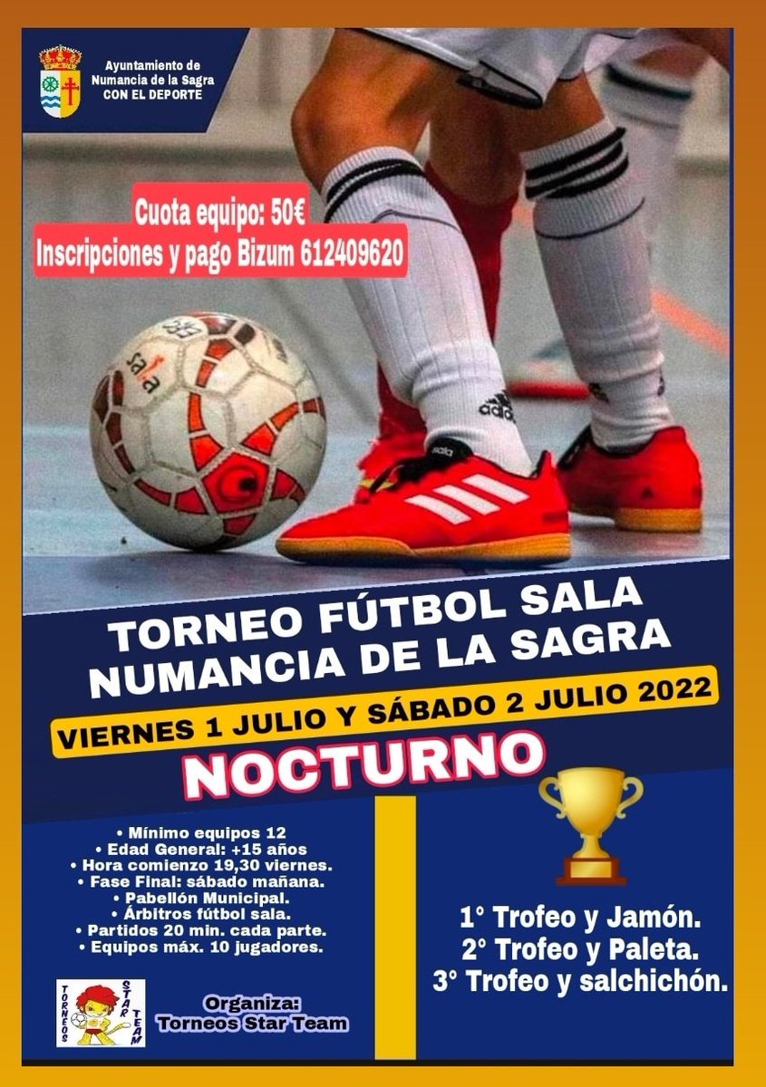 StarTeamTorneos's tweet photo. Torneo nocturno Numancia de la Sagra , viernes 1 y sábado 2 de Julio 2022 . Apúntate ya 612409620. https://t.co/EAbgGNcqjz