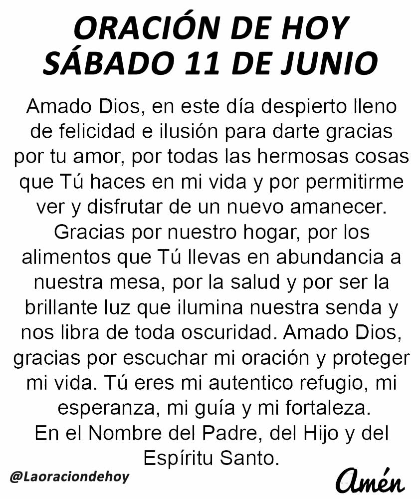 Oración diaria para hoy sábado 11  de junio.