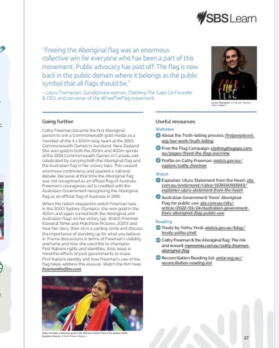 ShelleyWare's tweet photo. Thank you to @clothingthegaps Laura Thompson for sharing your thoughts on what this yearโs @naidocweek theme means to you in the @SBS Learn teacher resources. So grateful! ๐ค Full resource here #NAIDOC #SBSLEARN #Freedtheflag https://t.co/8l6Fkevdy1