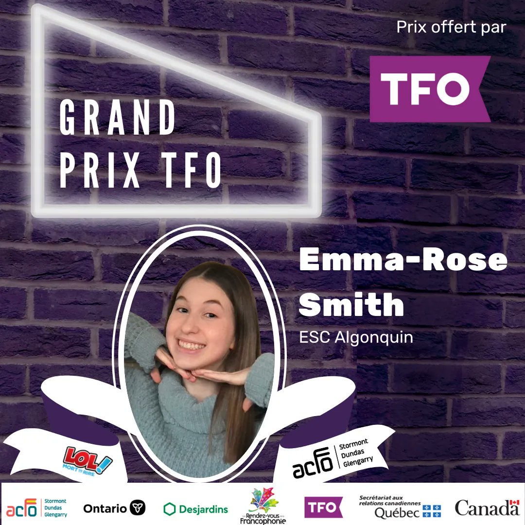 ACFOSDGofficiel's tweet photo. Félicitations à la gagnante du Grand Prix TFO 2022, Emma-Rose Smith! #acfosdg #concourslol @desjardinscoop #sqrc #tfo #patrimoinecanadien #ontario #canada #fondationfrancoontarienne @tfo https://t.co/S0jrWE9Q17