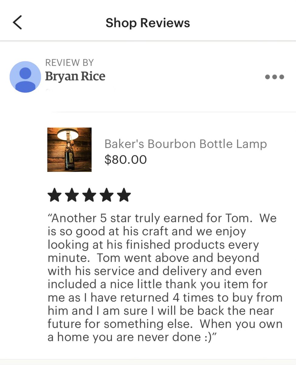 Feedback Friday: Thank you Bryan R. for the 5-star review! Glad you're enjoying your newest BottleCraft by Tom bottle lamp! 😀💡🔌
#etsyseller #handcrafted #lighting #ctsmallbusiness
#localbusiness #bottlelamp #ilovelamp
#bottlecraftbytom