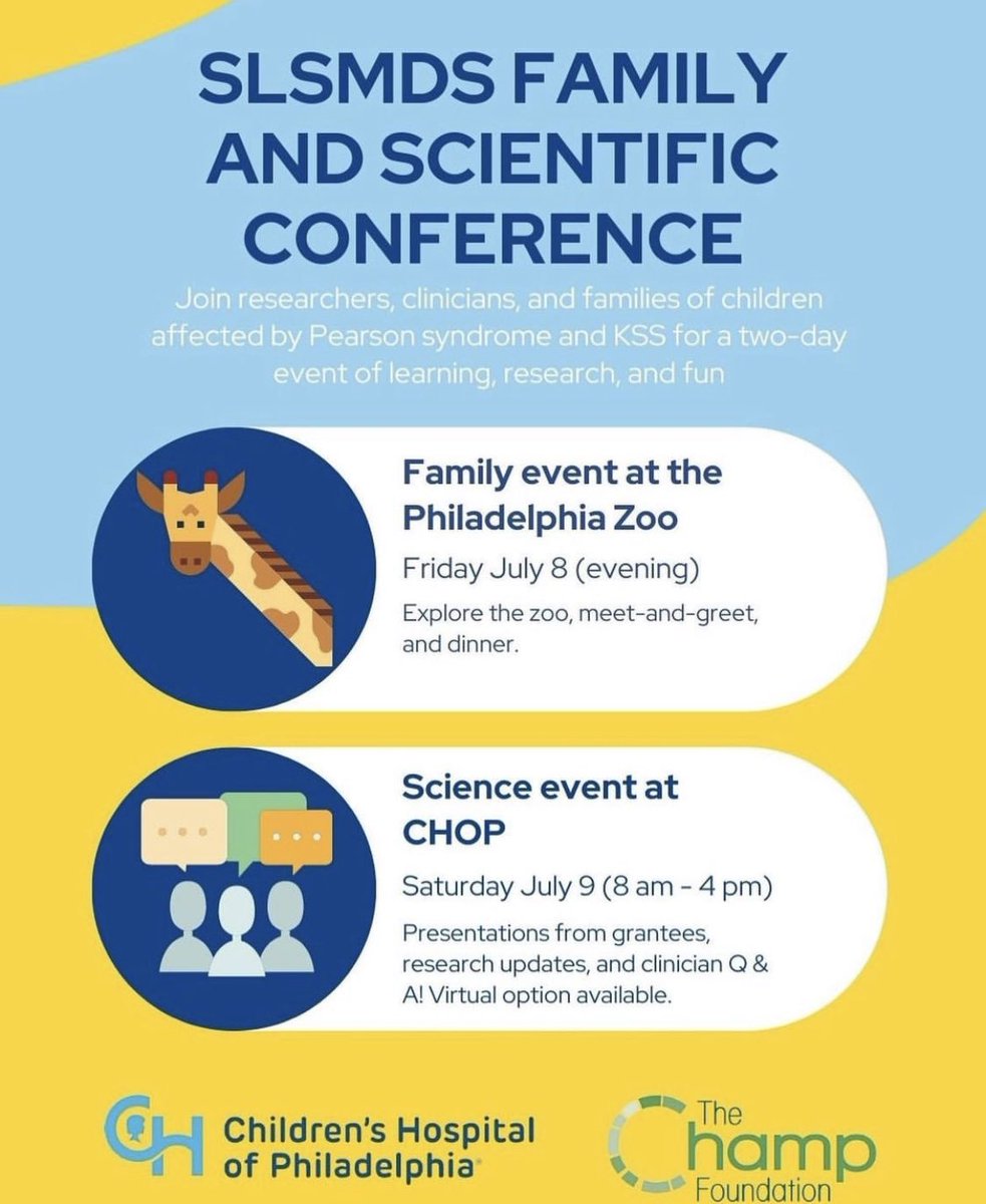 Register now! SLSMDS Family and Scientific Conference 7/8 and 7/9 in Philadelphia, PA. Zoo picnic on Friday night and scientific event on Saturday at @CHOP. Virtual option for Saturday available! eventbrite.com/e/single-large…