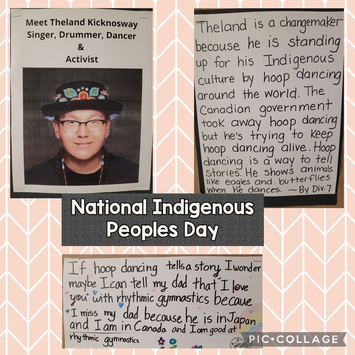 Division 7 learning about Indigenous Changemakers and responding with "I wonder" questions after learning about Theland Kicknosway.