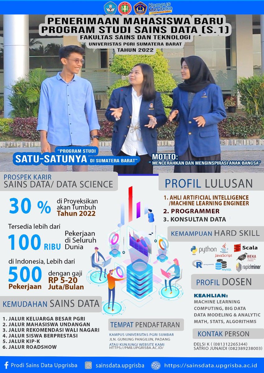sdupgrisba's tweet photo. Penerimaan Mahasiswa Baru Program Studi Sains Data Universitas PGRI Sumatera Barat (UPGRISBA)
Info Pendaftaran : https://t.co/WBLtXebMNn
#SainsData #SainsDataUpgrisba #DataScience #dataScientist #Upgrisba https://t.co/8CBIpy74Bh