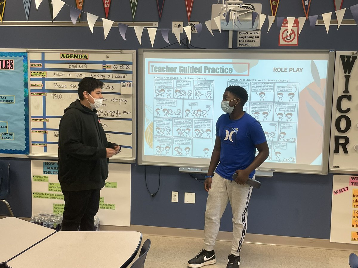 teach2dfuture's tweet photo. It’s the end of the school year, yet my @englishisfunlhs are still fully engaged in their lessons. They are having the best time in their lives, role-playing “The Tragedy of Romeo and Juliet” Act 3 Scene 1. It was so fun watching them in action! @HSRELATweets @LargoLionsHS 🦁💙 https://t.co/LiQgM3SdNl