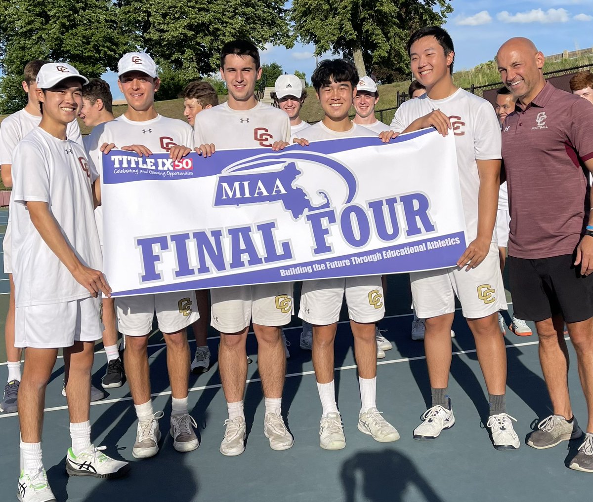 <a href="/CCPatsTennis/">Concord-Carlisle High School Boy's Tennis</a> off to <a href="/MIAA033/">MIAA</a> Final Four after defeat of <a href="/HarbormenNews/">HinghamHSAthletics</a> in Concord. Patriots will play Sunday’s Belmont-Sharon winner next week. <a href="/bhsmarauders/">Belmont High School Athletics</a> <a href="/SHSEagleAD/">Sharon Athletics</a> <a href="/CCHS_parents/">CCHS Parents Association</a> <a href="/BostonHeraldHS/">Danny Ventura</a>