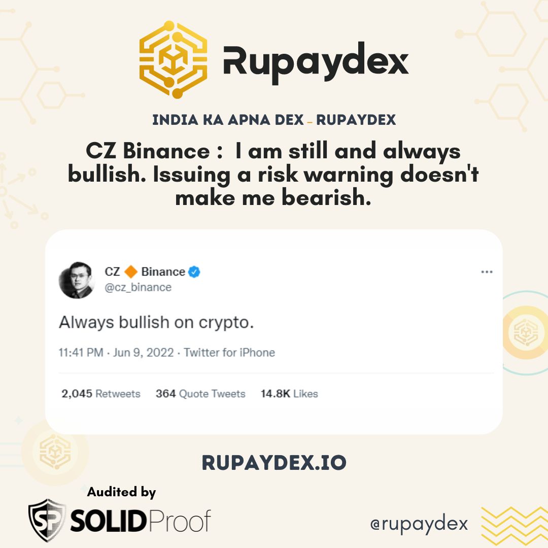rupaydex's tweet photo. CZ Binance: I am still and always bullish, issuing a risk warning doesn't make me bearish.

🚀 https://t.co/rbUs6sUfBH
@rupaydex

#cz #binance #bnb #bullish #cryptomarket #rupaydex #rpx #indiakadexrupaydex #dex #decentralizedexchange #cryptoexchange  #cryptotoken https://t.co/fXxdlh0KTl