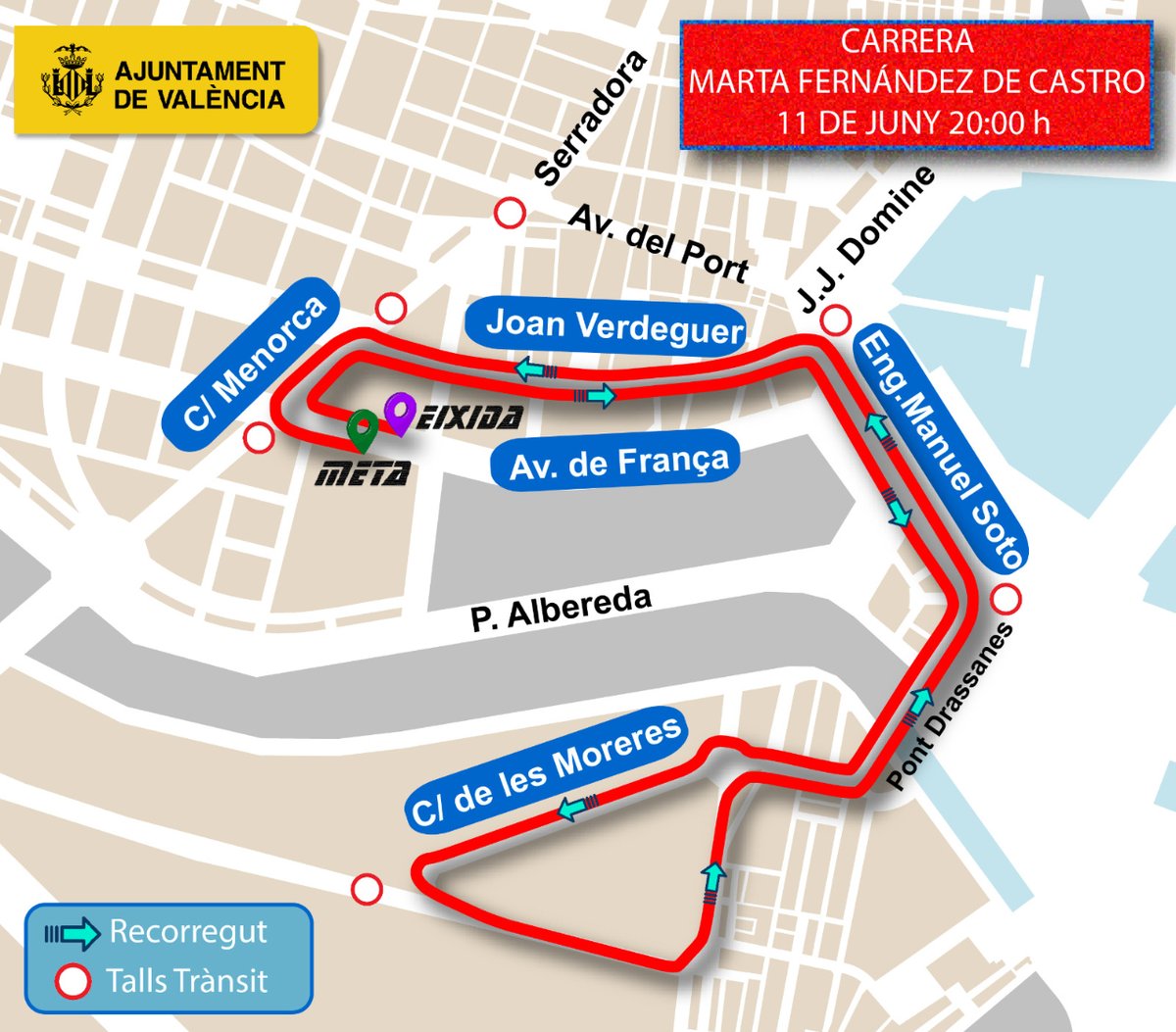 👟Bon dia! Hui celebrem la 6⃣ª prova puntuable del <a href="/CtoValencia/">CircuitoValencia</a>, la IV carrera <a href="/Marta3FDC/">Marta Fernández</a>, on els participants recorreran els carrers dels #barris de #Natzaret i #ElGrau🏃🏃‍♀️
🚧Consulta ací el recorregut i les afeccions al <a href="/TransitValencia/">Trànsit València</a> des de les⏰14h⤵️
bit.ly/3NNZfqJ
