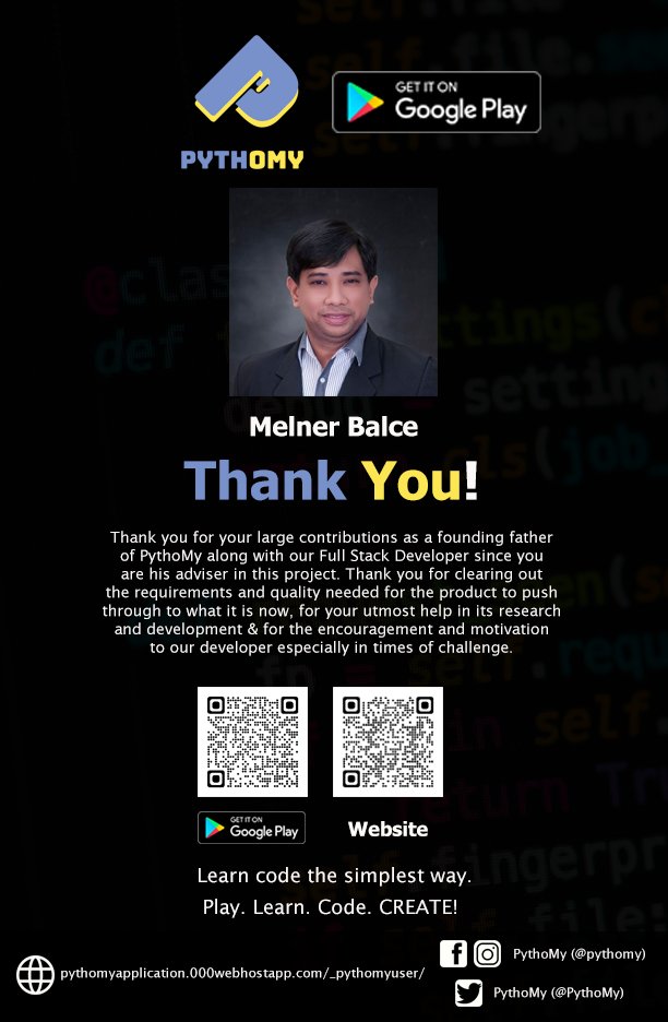 PythoMy's tweet photo. Thank you, Melner, for being our great master and mentor to our Full Stack Dev. β
#Recognition #Contribution #PythoMy #Programming #Coding #Python https://t.co/LoGd3BT6UP