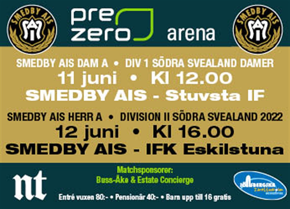 🔥 Matchdag Dam!
⚽️ SMEDBY AIS – <a href="/StuvstaIF/">Stuvsta IF</a>
🏆 #10 Division I Södra Svealand 2022
🕰 12.00
🏟 PreZero Arena
🎟 Vuxen: 80 kr, Pensionär 40 kr, Ungdom till och med 16 år gratis
     Entrén öppnar 11.00
⚫️⚪️ #SAISAREFRAMÅT

Matchinfo: smedbyais.se/sais/nyheter/1…
