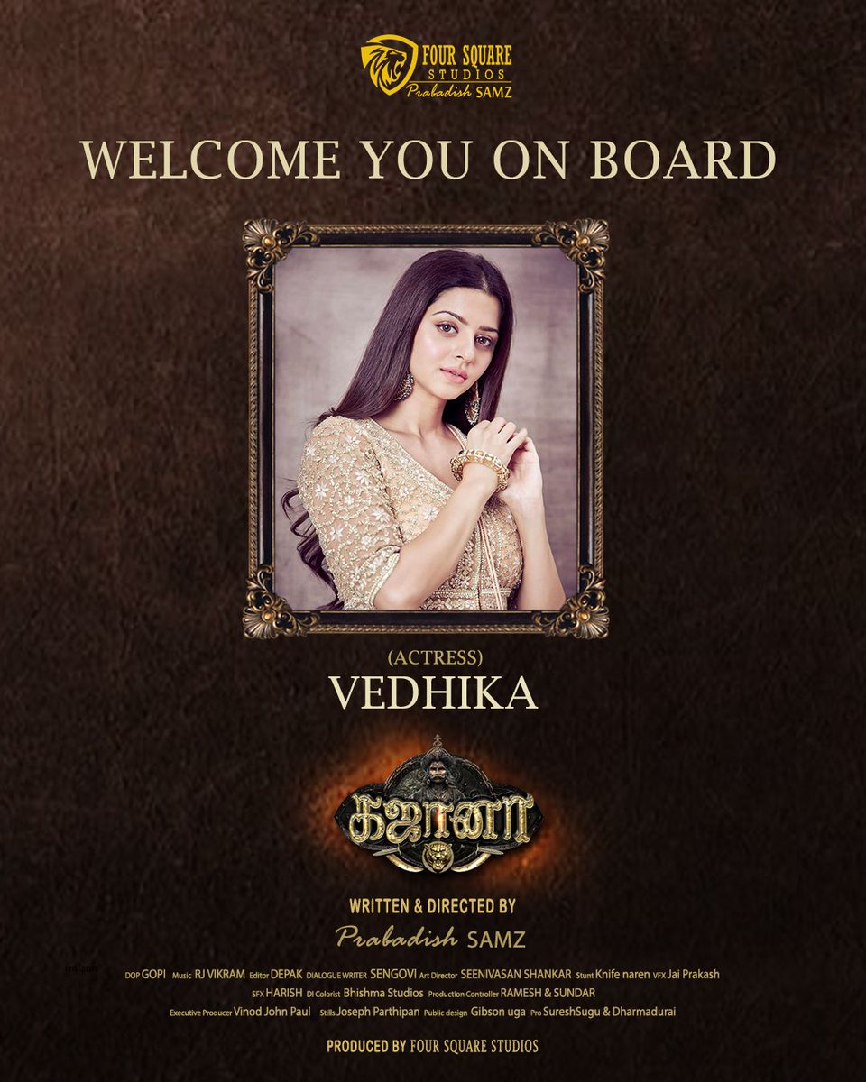 ponchicherry's tweet photo. Announcement from the Team #Gajana Happy to announce gorgeous actress @Vedhika4u on Board

Director &amp; Producer @LIONSatishSamz 

*ing @ActorInigo @IamChandini_12 @DirectorVelu @iYogiBabu Mottarajendhiran

@rjvmusical @invisibleart94 #FourSquareStudios
@Sureshsugu @ProDharmadurai https://t.co/F3MPb0k2b3