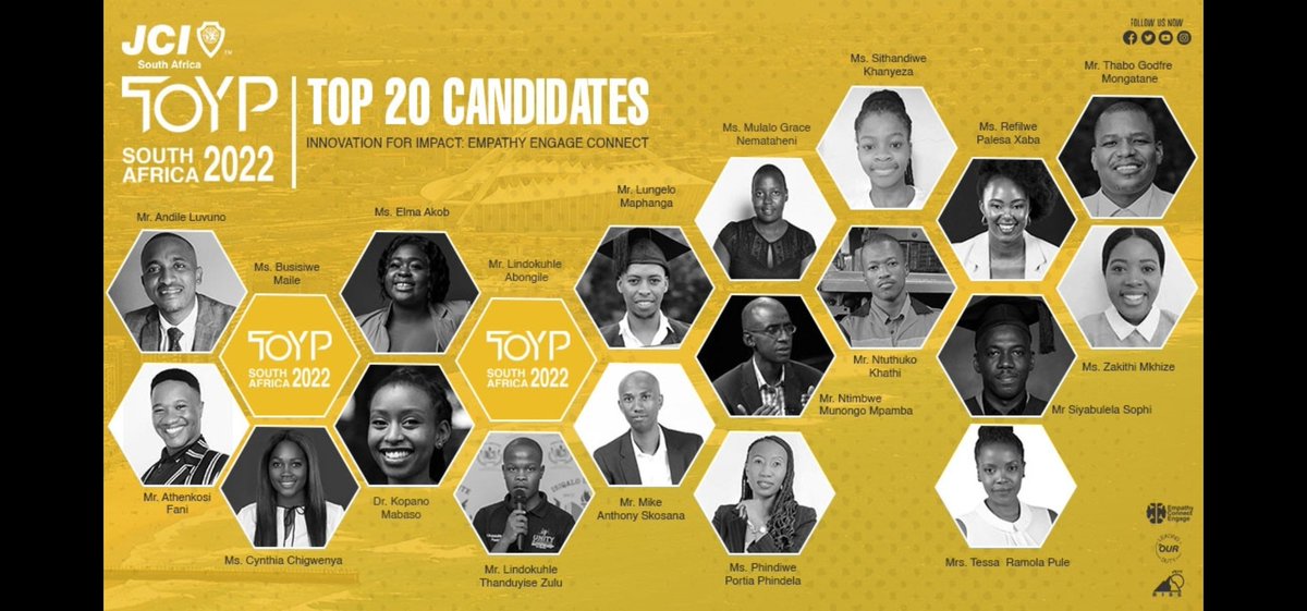 MissRomolaT's tweet photo. @InvestSouthernA
@YouthNation_SA
@jcileaders
Here's our Ten Young Outstanding Person top 20 finalists.
You can vote for your top 10 nominees via this link https://t.co/zFQJ7wfJnc
Public voting closes on the 24th June 2022
#jcitop2022 #JCISA #JCISouthAfrica #JCITOYP
Vote TODAY! https://t.co/iokKq21OHr