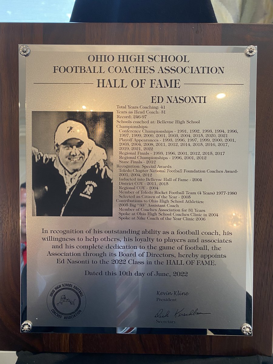 Honored to be present to celebrate Coach N’s <a href="/ohsfca/">OHSFCA</a> Hall of Fame Induction tonight! Like many others, I am grateful for being able to play for him, be mentored by him as a teen and now work with him and call him a friend #BellevueStrong