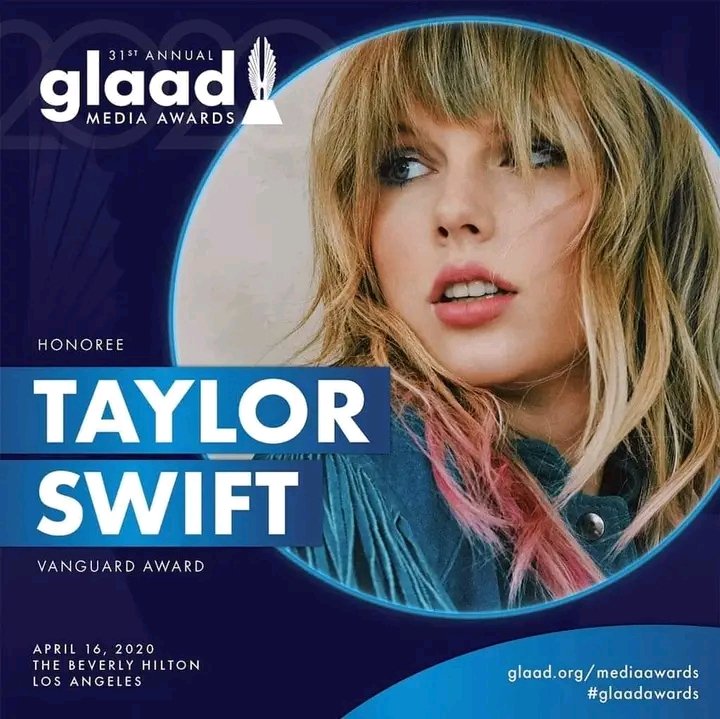 anittaxswift's tweet photo. "Vanguard Award" no #GLAADs, devido a sua contribuição e ser aliada à comunidade LGBTQ. https://t.co/bXpOBqVxYN