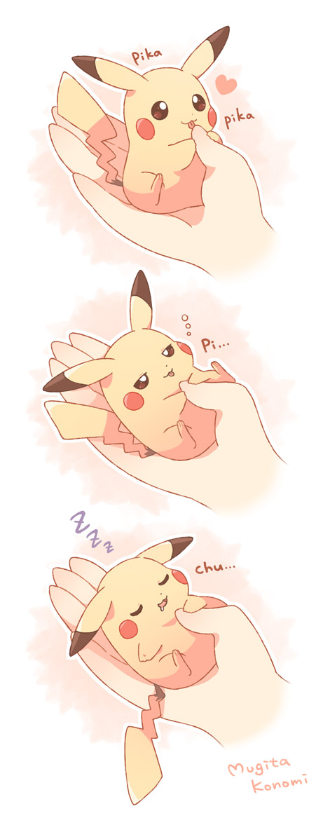 pikachu pokemon (creature) zzz sleeping heart no humans holding comic  illustration images