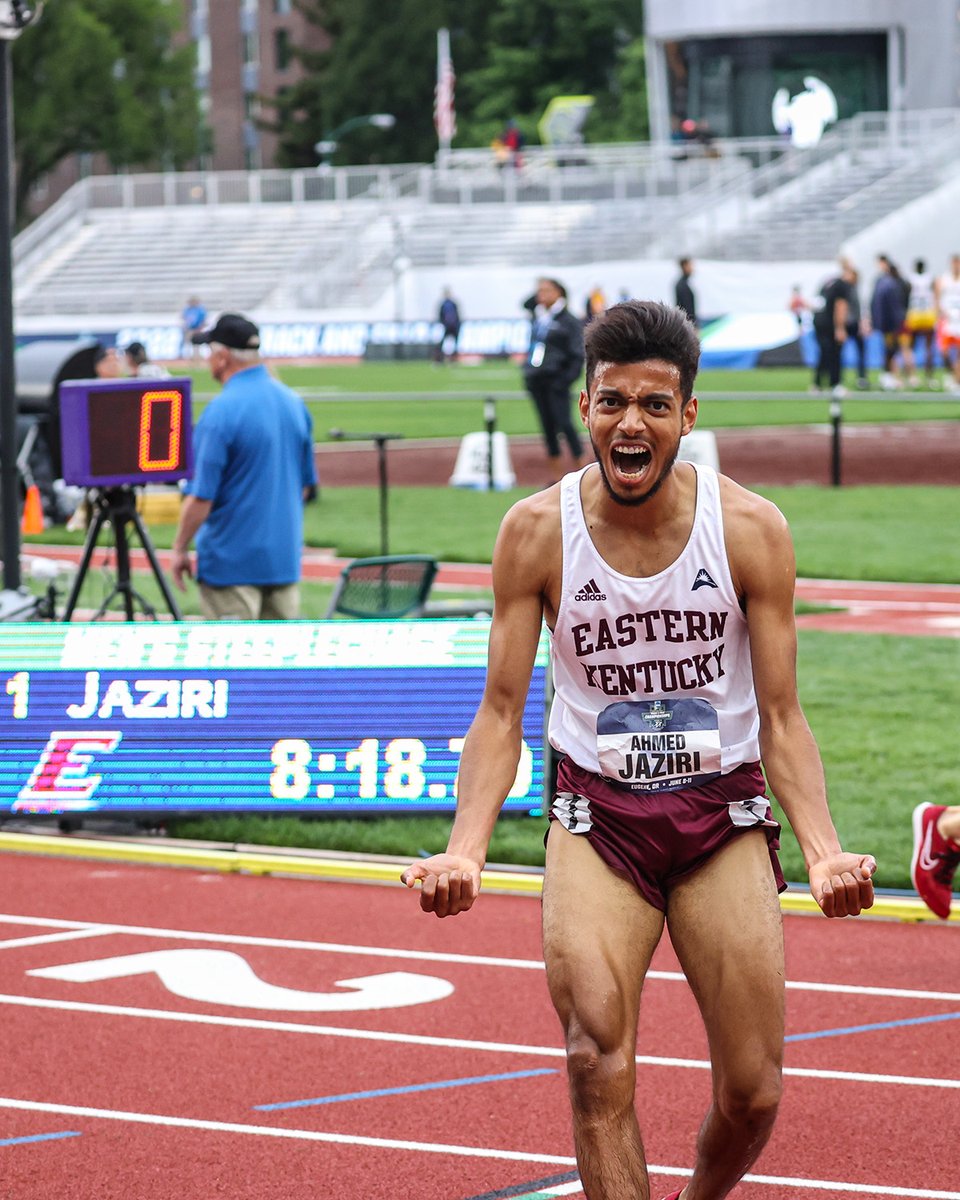 EKU_XCTF's tweet photo. This is the look of a man who:
✅ won a national championship
✅ ran 𝟖:𝟏𝟖.𝟕𝟎
✅ hit the World Championships standard
✅ is the 2nd fastest steeplechase performer in NCAA Championships history ... and the fastest since 1979 👀👀

Incredible race by @AhmedJaziri13! https://t.co/o2LY1uVQ6r