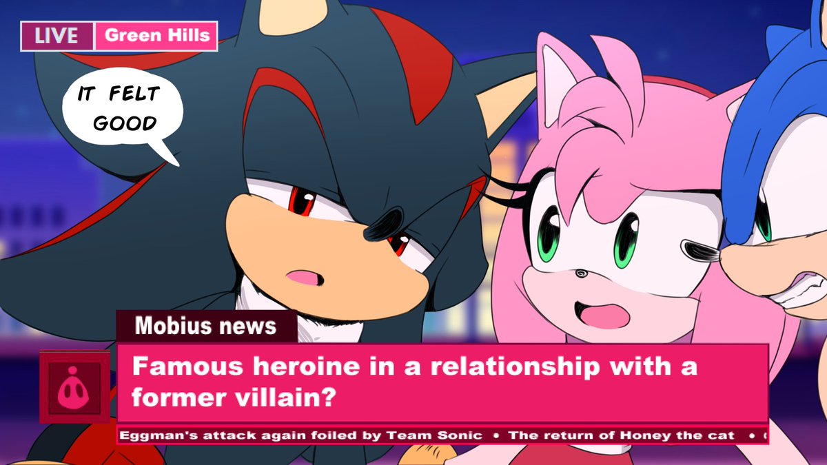 Chocomilk Fanfic on X: Context: Amy and Shadow went out as friends, or so  Amy thought, Shadow thought it was a date 😆, but a gossip show saw them and  now they're