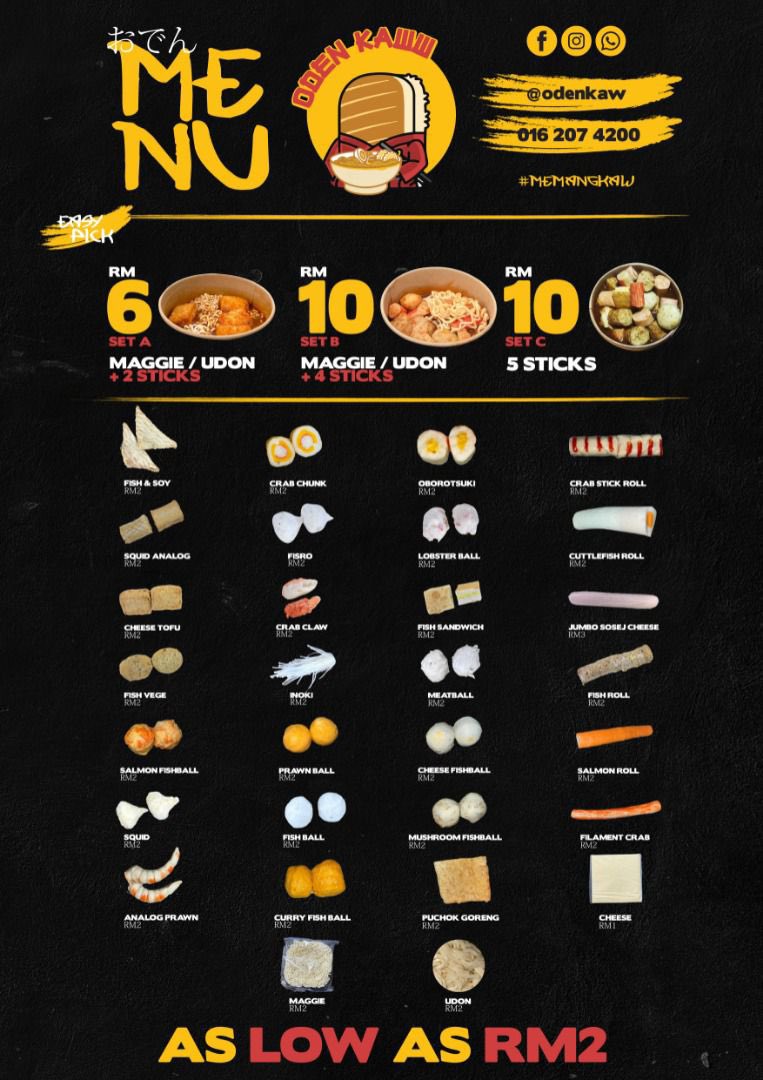 MohKeIpoh's tweet photo. 📍Oden Kaw di Padang Polo, Ipoh 
⏰2.30ptg-7.30ptg
📞016-2074200
Untuk delivery boleh order di GrabFood (Oden Kaw) https://t.co/Dhat4fYPlP