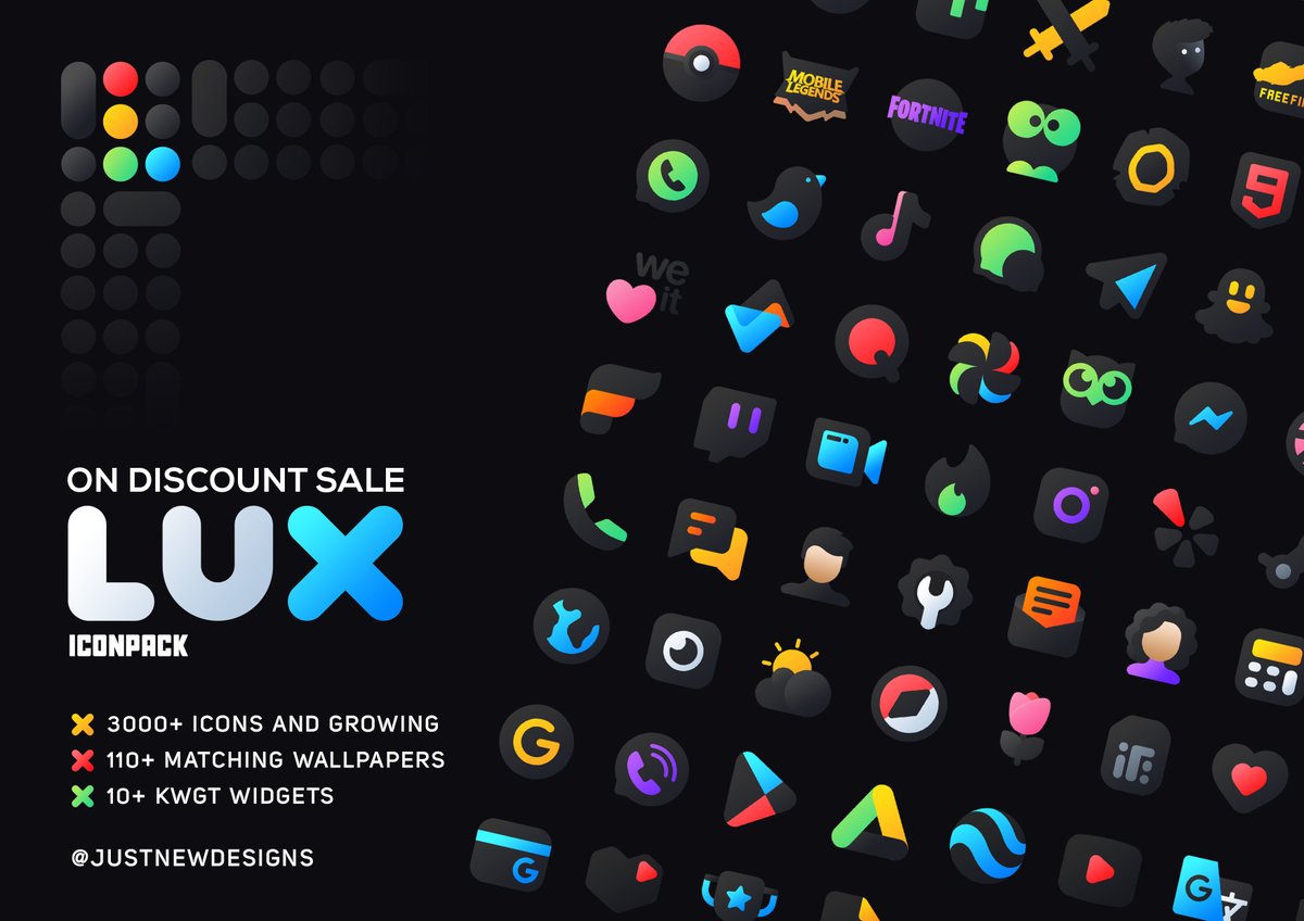 justnewdesigns's tweet photo. LuX Iconpack is on Sale with all time Lowest price. Get it now

Get it now 
Lux IconPack : https://t.co/1Zc7ut5jbL
LuX Free : https://t.co/gvKLtY1H5S

More Colors : https://t.co/ysH7bfea3V

🎁 Giveaway
30 Promo codes for Lucky Retweet &amp; Comment. Result in 2 days. https://t.co/0jQBvUPk6A