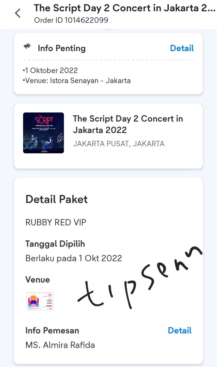 tipsenn's tweet image. wts 4 tiket ruby vip the script jakarta fee 250k nego