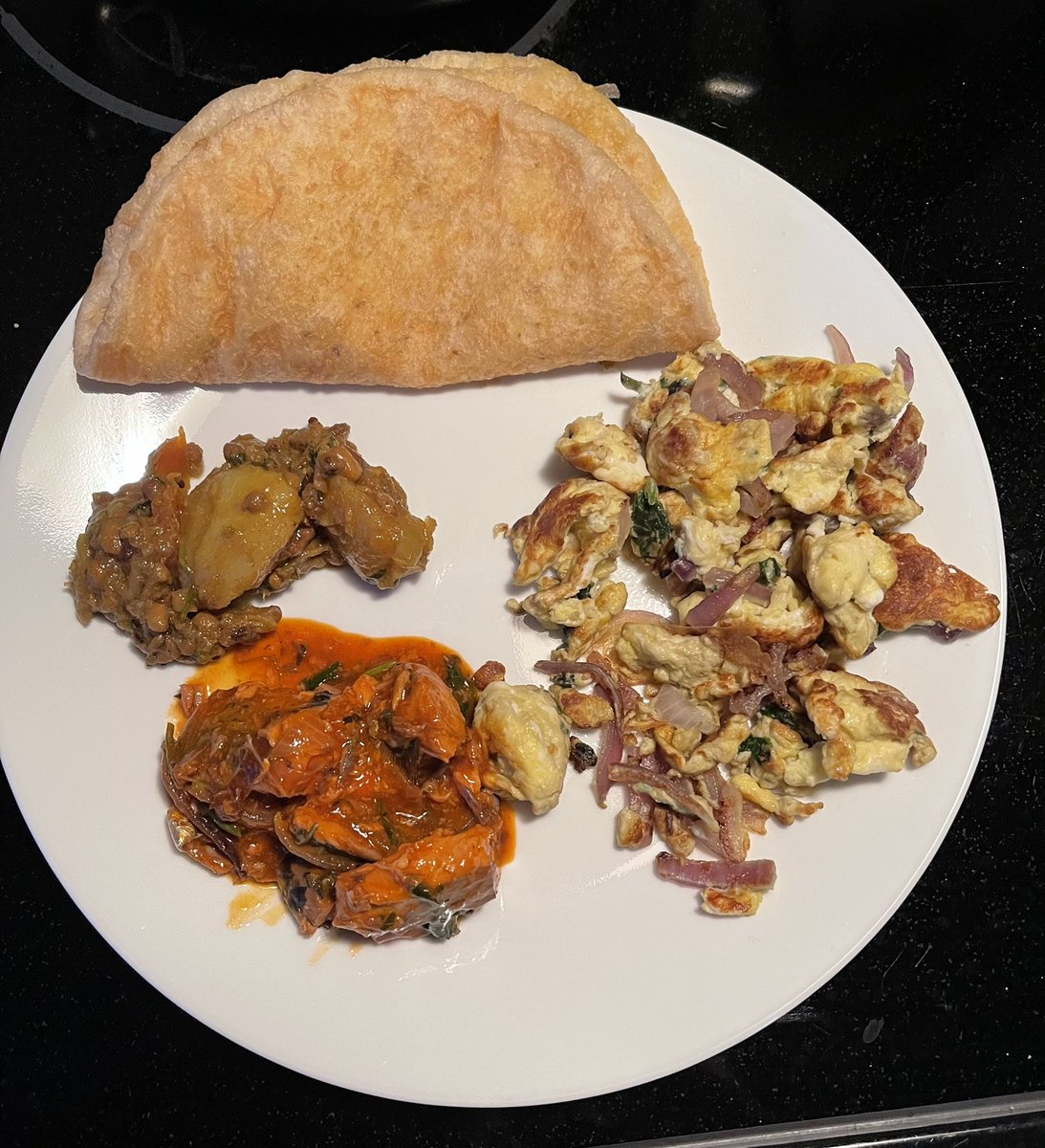 reshma_rjay's tweet photo. Mom made Fijian style (our Fijia way) Aloo/bora with tin fish with tomatoes and eggs and with puri #FijiStyle https://t.co/Ee3aTHdxXu