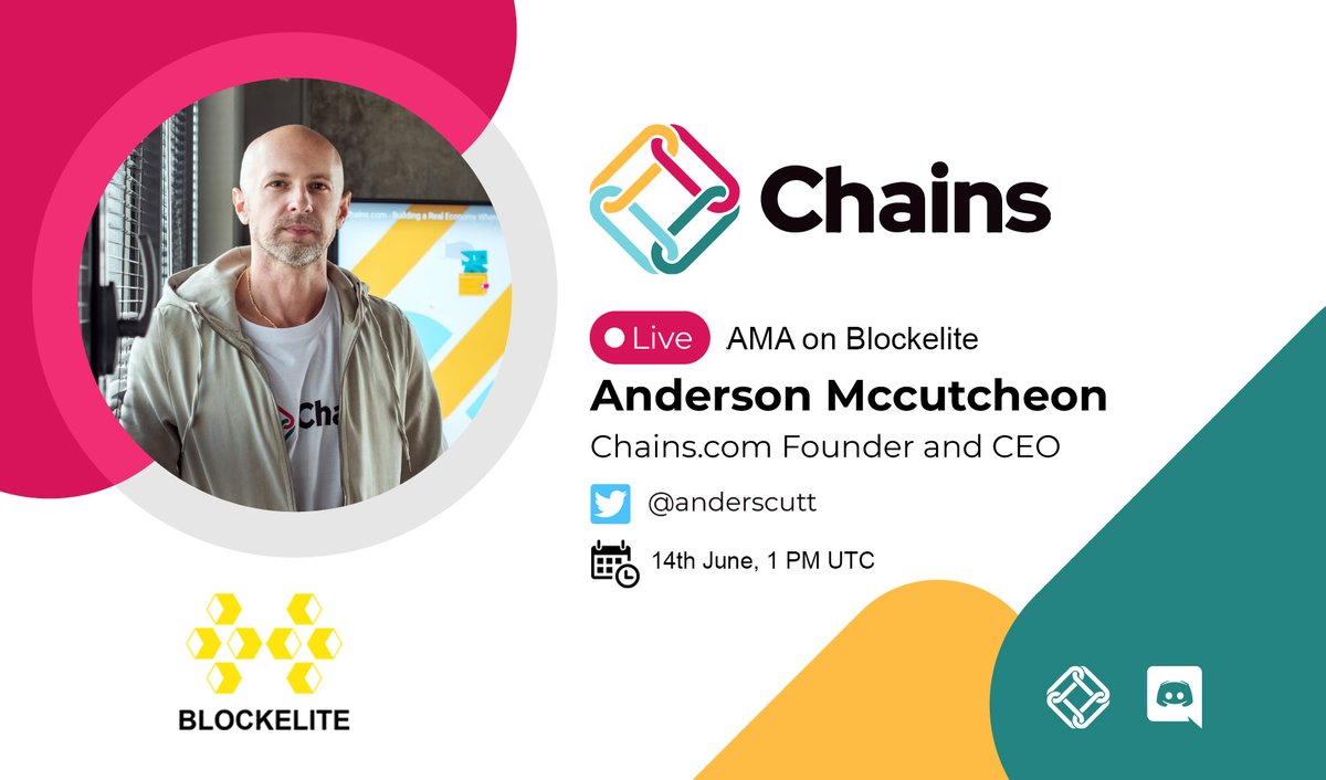 #AMA133 Blockelite x Chains on June 14th at 1 PM UTC

Total Reward: 100$

Rules:
1. Detail: t.me/Blockelite/230…
2. Follow <a href="/blockelite/">BlockElite Group</a> &amp; @chains_com
3. Join: t.me/chains_com
4. Like, retw, ask max 3 questions each person