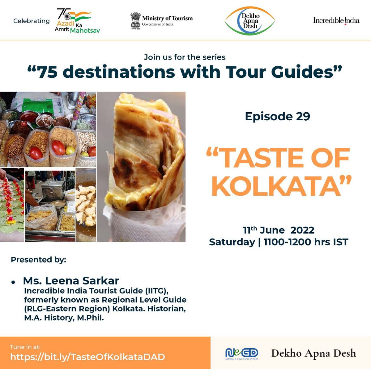 EBSB_Edumin's tweet photo. .@tourismgoi presents #DekhoApnaDesh webinar on “Taste of Kolkata” highlighting the different food segments of #Kolkata on 11 June 2022 at 11:00 AM. Click here to register: https://t.co/oocEbOnyi8 https://t.co/Cgi6uXGIhU
