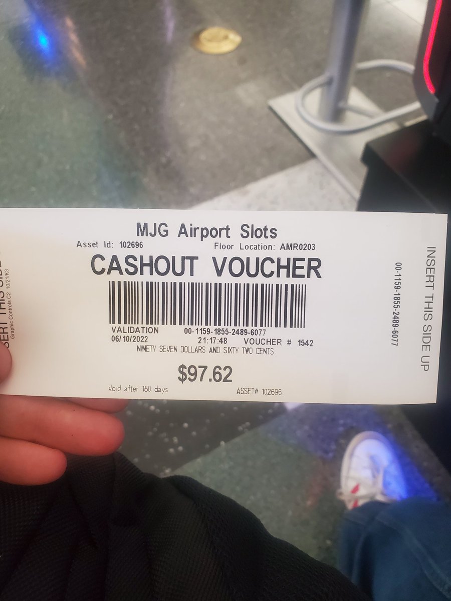 Waiting for the plane to board, and there's a $1 slot machine in front of the gate... 2 mins  and 10 bucks later: