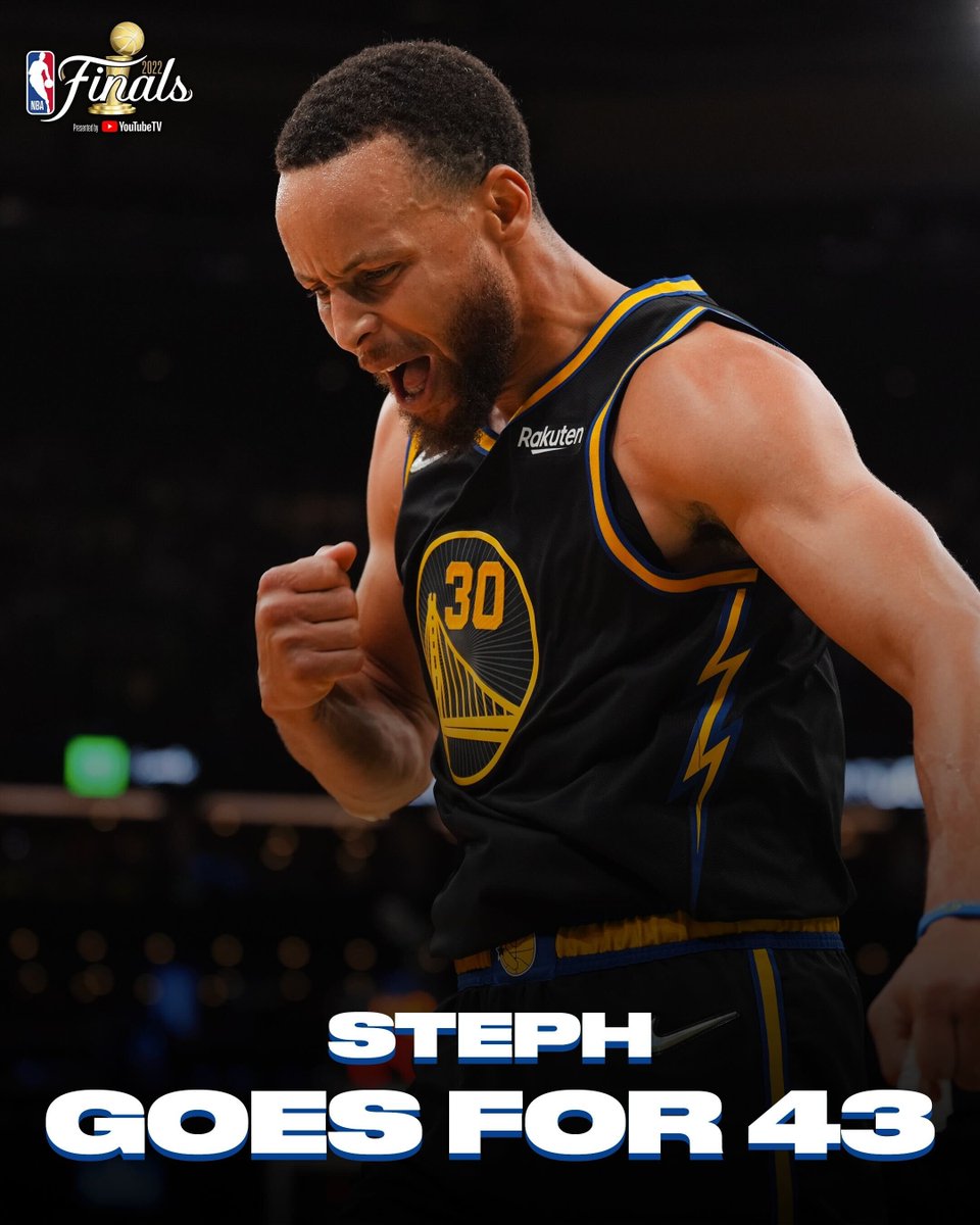 NBA's tweet photo. What a performance by Stephen Curry!

💦 43 PTS
💦 10 REB
💦 7 3PM
💦 #DubNation tie the #NBAFinals at 2-2

#NBAFinals presented by @YouTubeTV  🏆 https://t.co/73pdK0b6s3